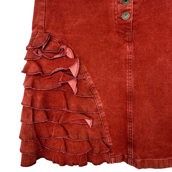 Fornarina Denim Mini Skirt Red Ruffle Button Fly Made in Italy Size Medium - Picture 5 of 9